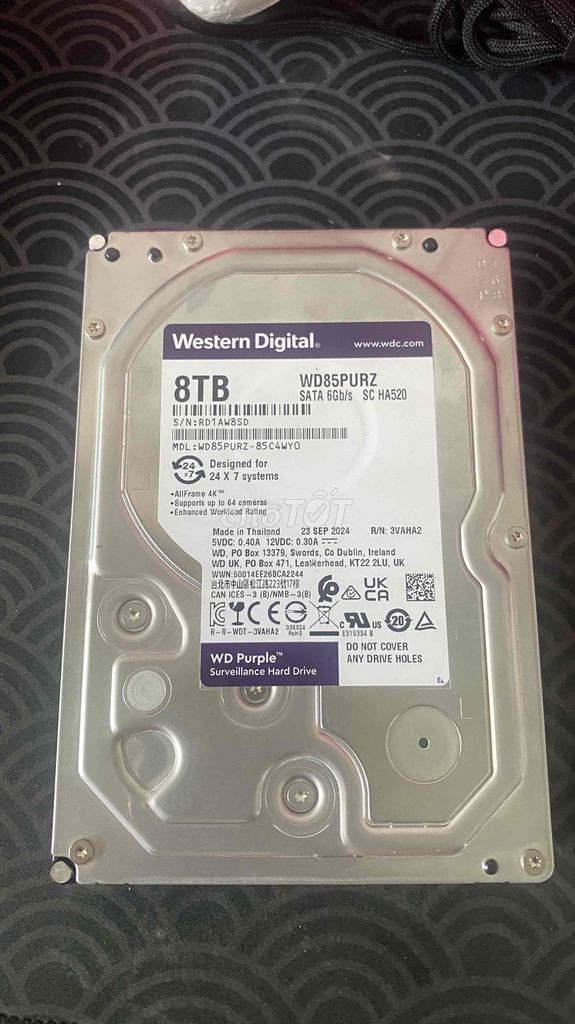 Ổ cứng Western Digital WD Purple 8TB. Mua bán Linh kiện (RAM, Card...) tại Thành phố Thủ Đức Tp Hồ Chí Minh được đăng bởi Khanh hình 1