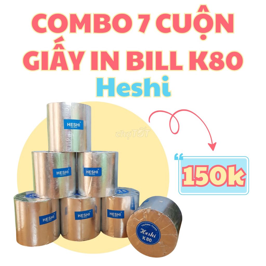 Combo 7 cuộn giấy in bill K80 Heshi. Mua bán Đồ dùng văn phòng tại Quận 8 Tp Hồ Chí Minh được đăng bởi Vân Khánh hình 1