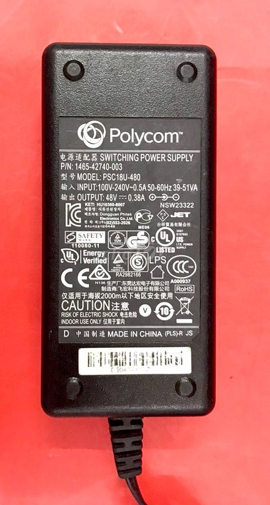 Bộ đổi nguồn Polycom PSC18U-480 48V 0.38A Đen. Mua bán Phụ kiện (Màn hình, Chuột...) tại Quận Phú Nhuận Tp Hồ Chí Minh được đăng bởi hoale 6 hình 1