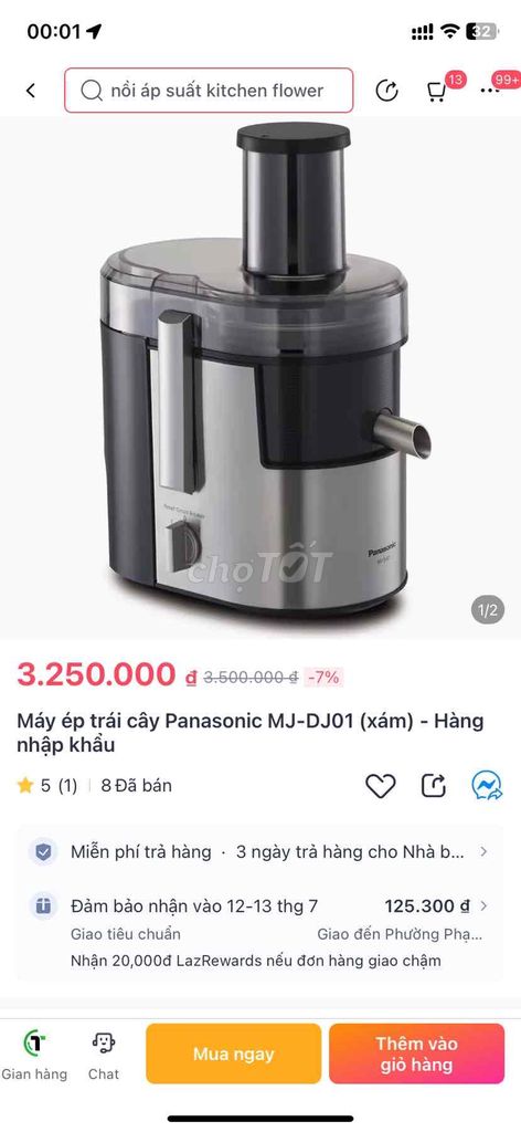 Máy ép trái cây Panasonic MJ-DJ01 (xám) - Hàng nhậ