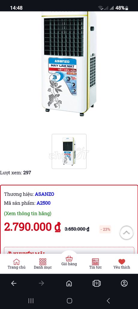 Quạt hơi nước asanzo mới 3tr thanh lý 950k