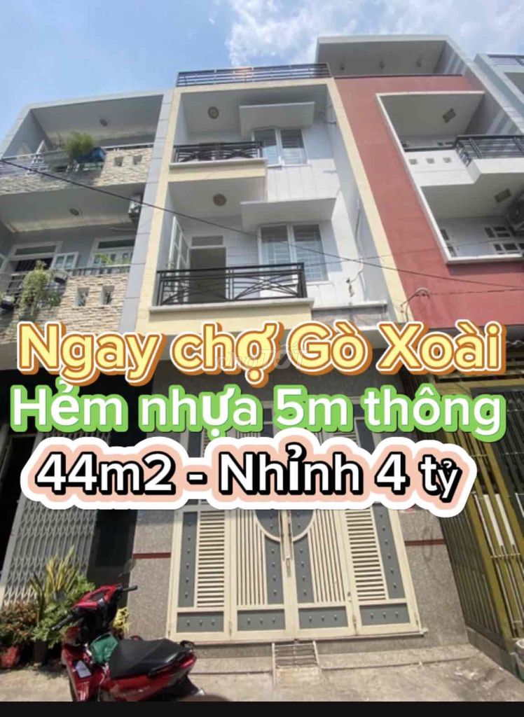 Ngay chợ Gò xoài- nhà 4 tầng- hẻm nhựa 5m thông - diện tích 44m2