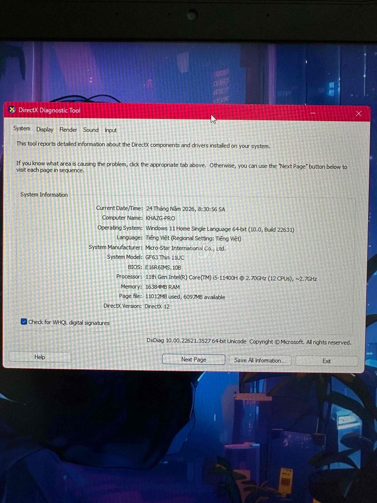 dư dùng cần bán MSI gf 63 thin 11uc. Mua bán Laptop tại Quận Cẩm Lệ Đà Nẵng được đăng bởi Long hình 1