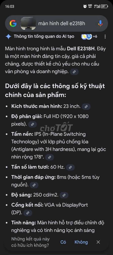 Bán xác màn hình Dell E2318H 23 inch ( còn nguồn). Mua bán Phụ kiện (Màn hình, Chuột...) tại Thành phố Cao Lãnh Đồng Tháp được đăng bởi Võ Hiếu hình 1