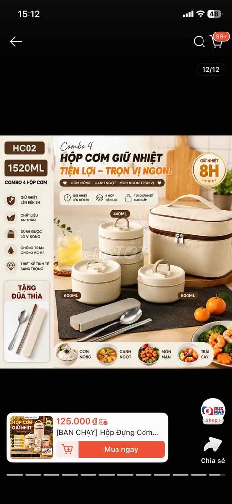 Hộp cơm giữ nhiệt 1520ml Kem An toàn. Mua bán Dụng cụ nhà bếp tại Quận Tân Phú Tp Hồ Chí Minh được đăng bởi Brian Lee hình 1