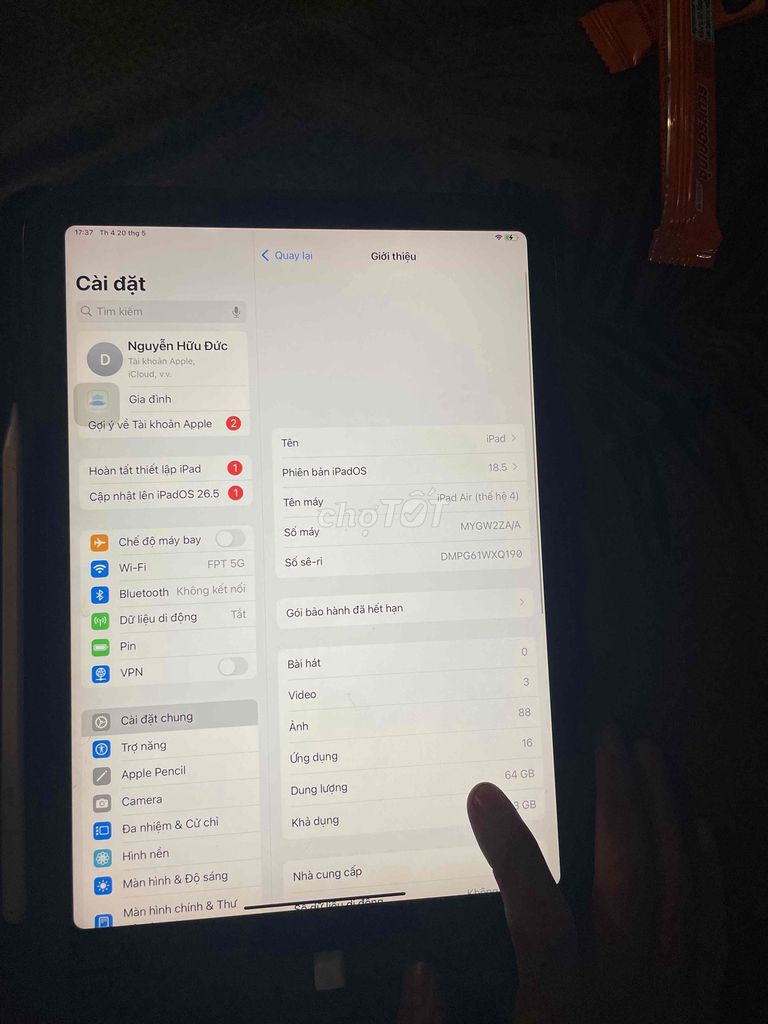 Apple iPad Air 4 64GB Xám Đã sử dụng. Mua bán Máy tính bảng tại Thị xã Bến Cát Bình Dương được đăng bởi nguyễn hữu đức hình 1