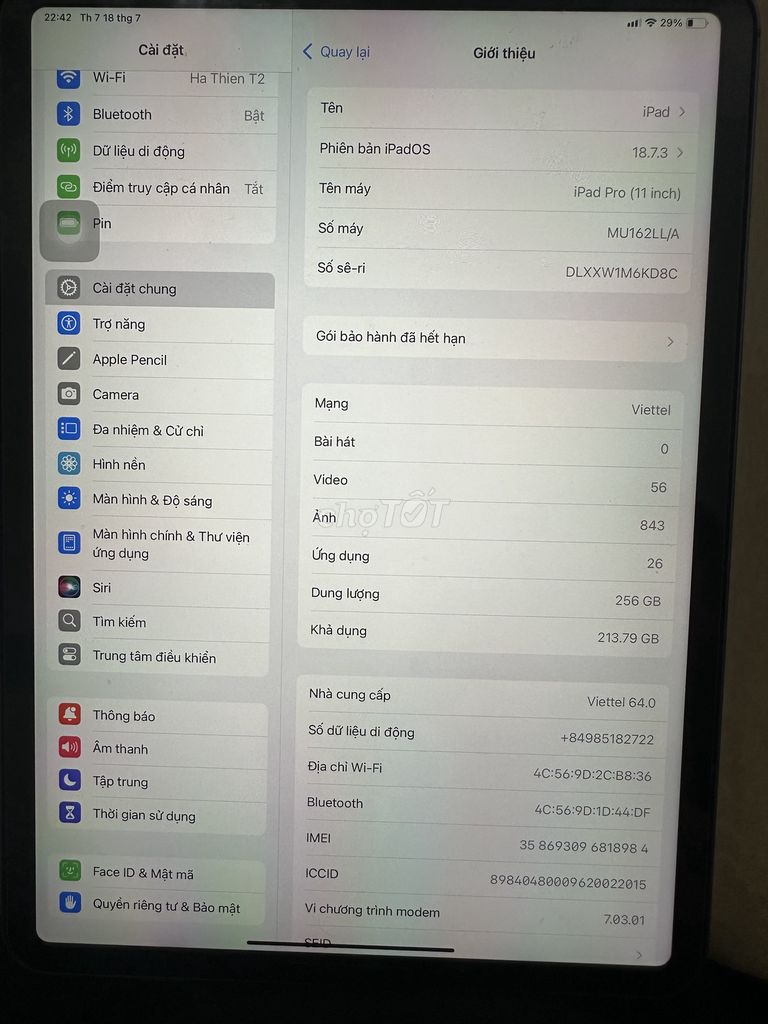 Apple iPad Pro (11 inch) Xám 256GB. Mua bán Máy tính bảng tại Quận Hà Đông Hà Nội được đăng bởi Mào thị dựng hình 1