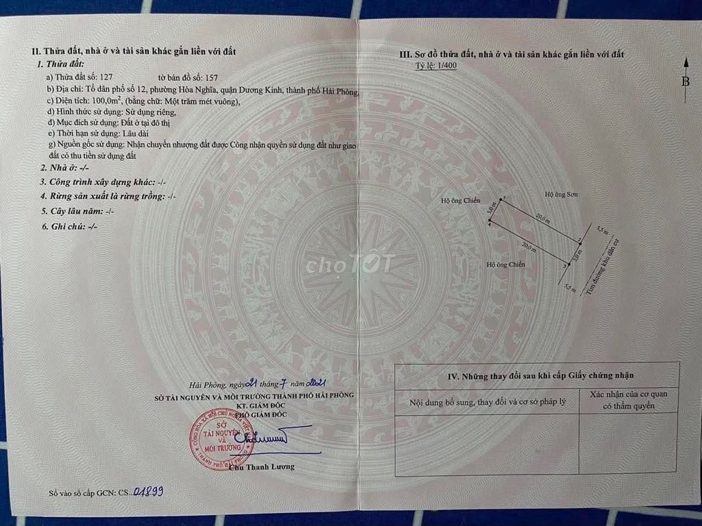 Bán lô đất 100m2 tổ 12 hòa nghĩa dương kinh Hp