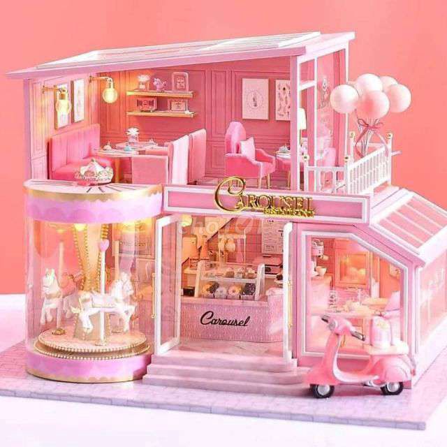 Mô hình nhà DIY Doll House Chinese Happy Restaurant Kèm Hộp nhạc và Mica  Chống bụi