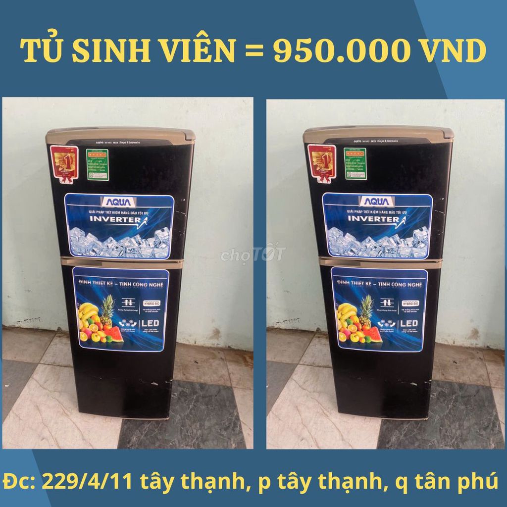 TỦ LẠNH SINH VIÊN = AQUA 143L = 950K = CÒN MỚI 80%