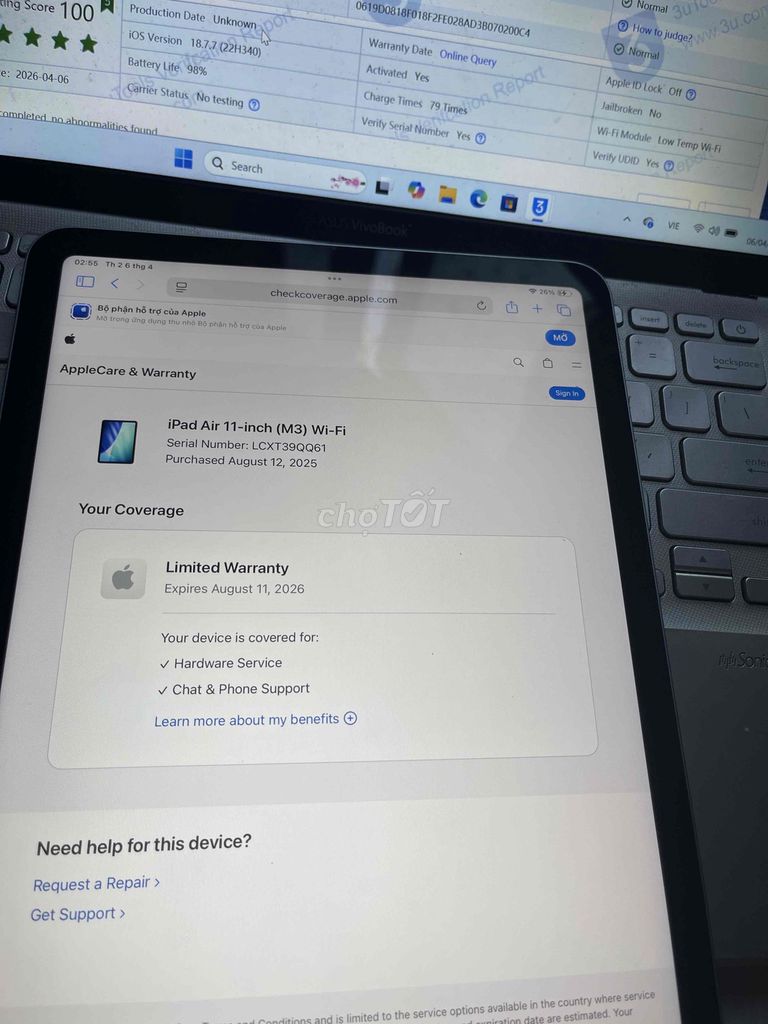iPad Air (M3) 11 inch 128GB zin đẹp BH  8/2026. Mua bán Máy tính bảng tại Quận 8 Tp Hồ Chí Minh được đăng bởi Thanh Tâm Mobile hình 1