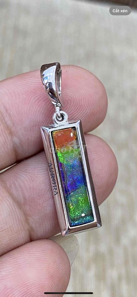 Mặt dây chuyền Aurora ốp đá Ammolite siêu phẩm