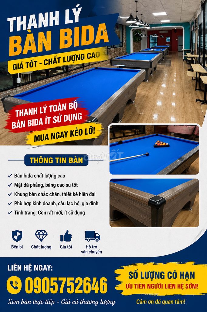 Bàn bida mặt đá khung chắc chắn mới. Mua bán Đồ thể thao, Dã ngoại tại Quận Cẩm Lệ Đà Nẵng được đăng bởi Tina Leloi hình 1