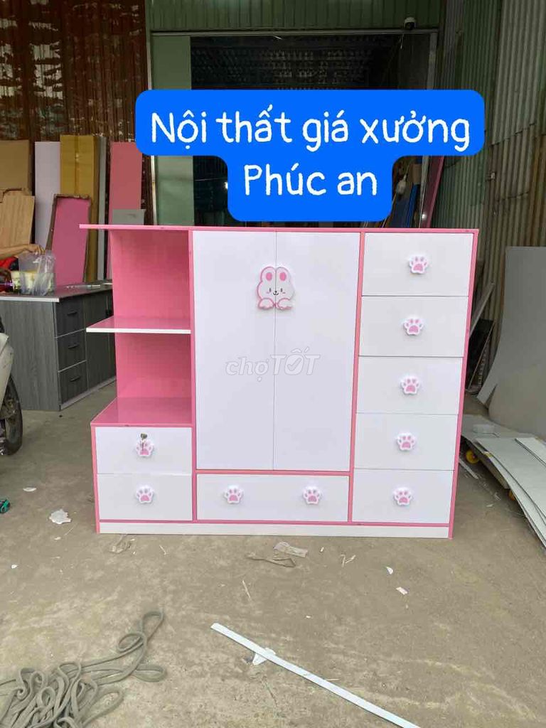 Tủ áo dành cho bé yêu kt ngang 145cm tay nắm thỏ##