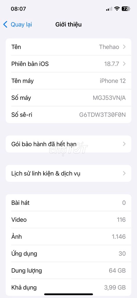 Apple iPhone 12 64GB Đen VNA. Mua bán Điện thoại tại Quận Hà Đông Hà Nội được đăng bởi Thế Hào hình 1