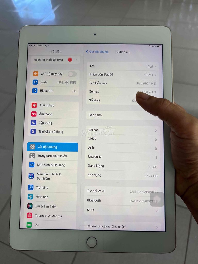 Apple iPad Gen 5. Mua bán Máy tính bảng tại Huyện Châu Đức Bà Rịa - Vũng Tàu được đăng bởi van chau hình 1