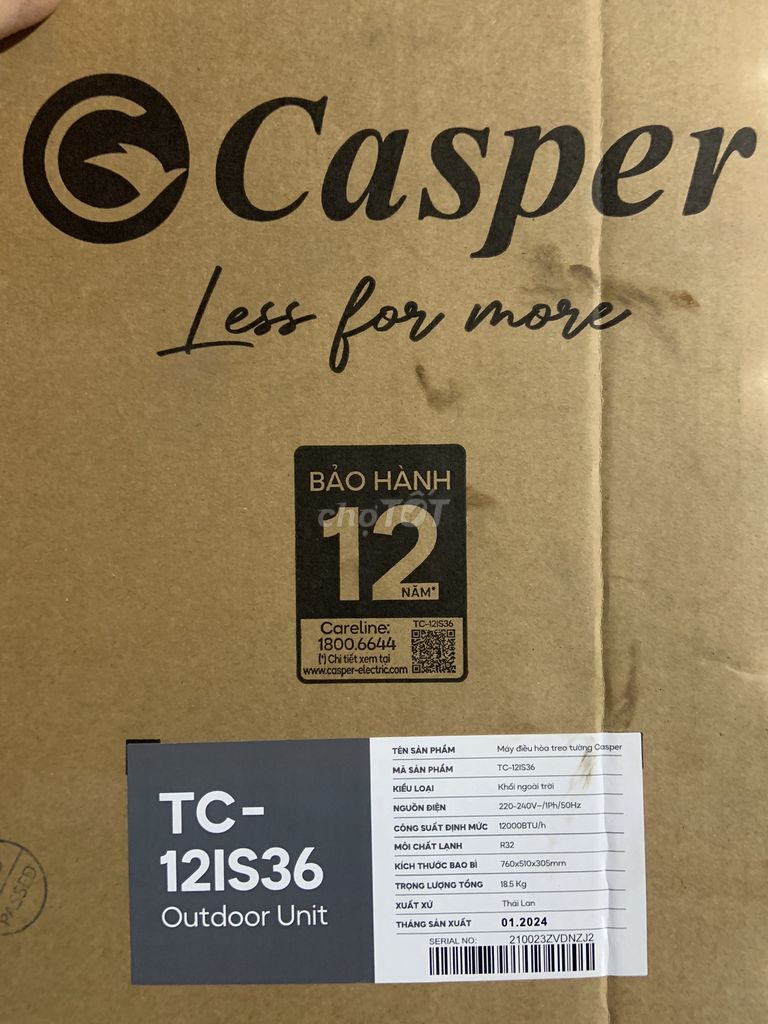 Xả Máy Lạnh Casper Inverter 1.5 Hp TC-12IS36 New