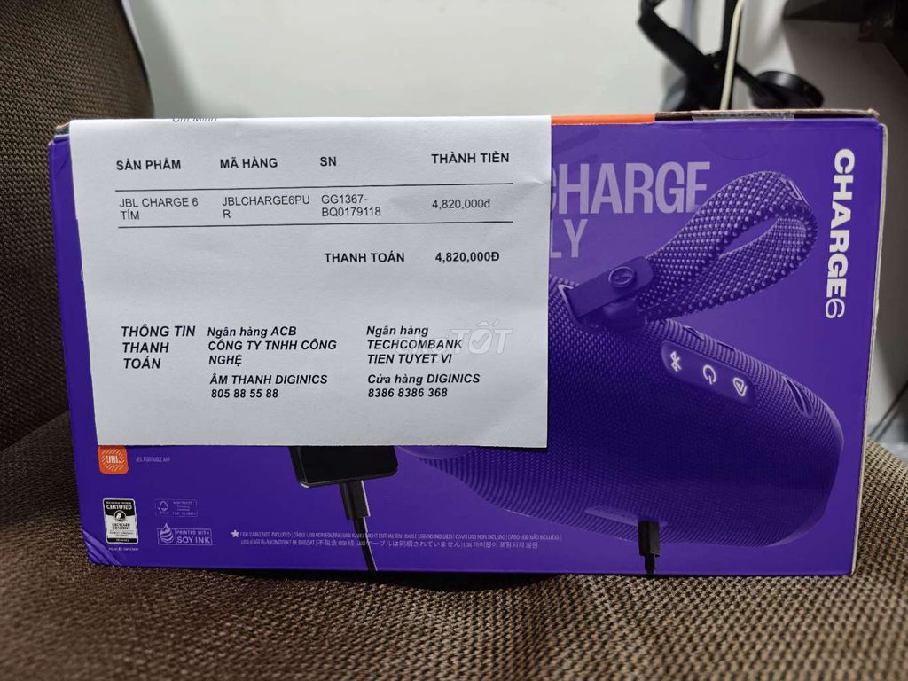 Loa Bluetooth JBL CHARGE 6 Tím Chống nước. Mua bán Tivi, Âm thanh tại Quận Bình Thạnh Tp Hồ Chí Minh được đăng bởi giang le hình 1