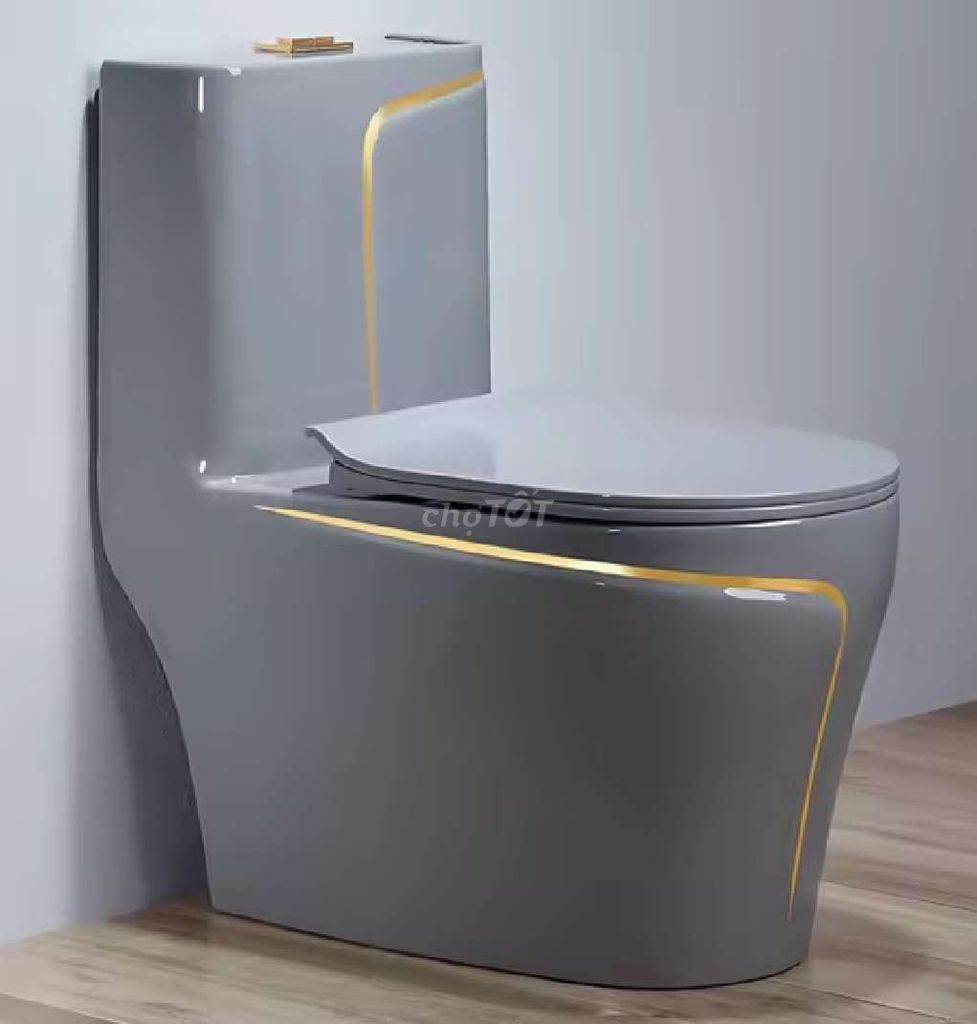 Bồn cầu 1 khối Sứ cao cấp Xám viền vàng. Mua bán Thiết bị vệ sinh, nhà tắm tại Quận Bình Tân Tp Hồ Chí Minh được đăng bởi NiNa SHOP hình 1