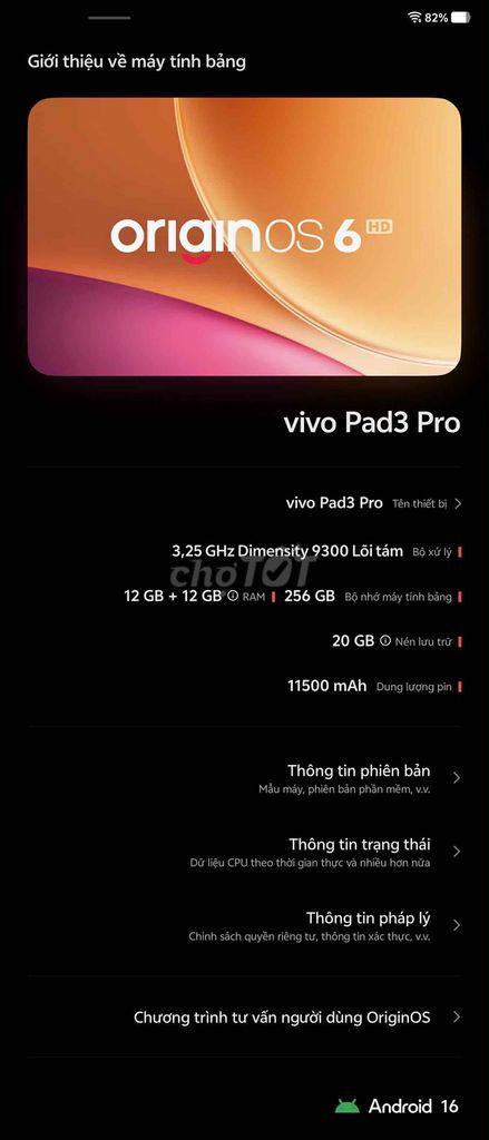 Vivo Pad 3 Pro 12GB/256GB. Mua bán Máy tính bảng tại Huyện Củ Chi Tp Hồ Chí Minh được đăng bởi Can hình 1