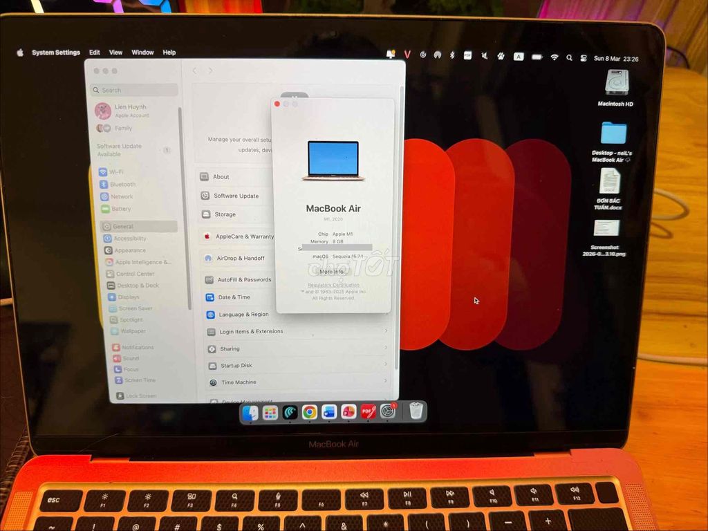 Apple MacBook Air M1 2020 8GB/256GB. Mua bán Laptop tại Quận 3 Tp Hồ Chí Minh được đăng bởi Hoàng Liên hình 1