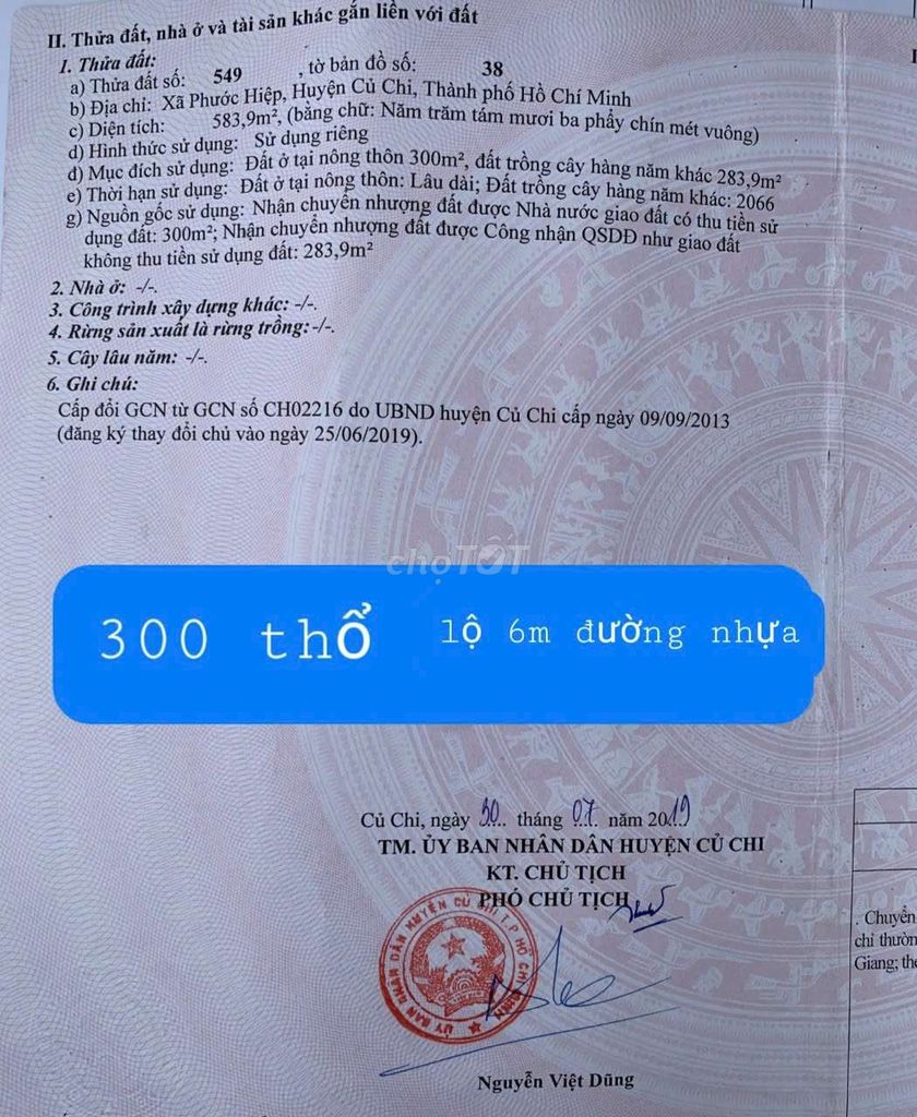 Đất Phước Hiệp, có 300mv thổ cư