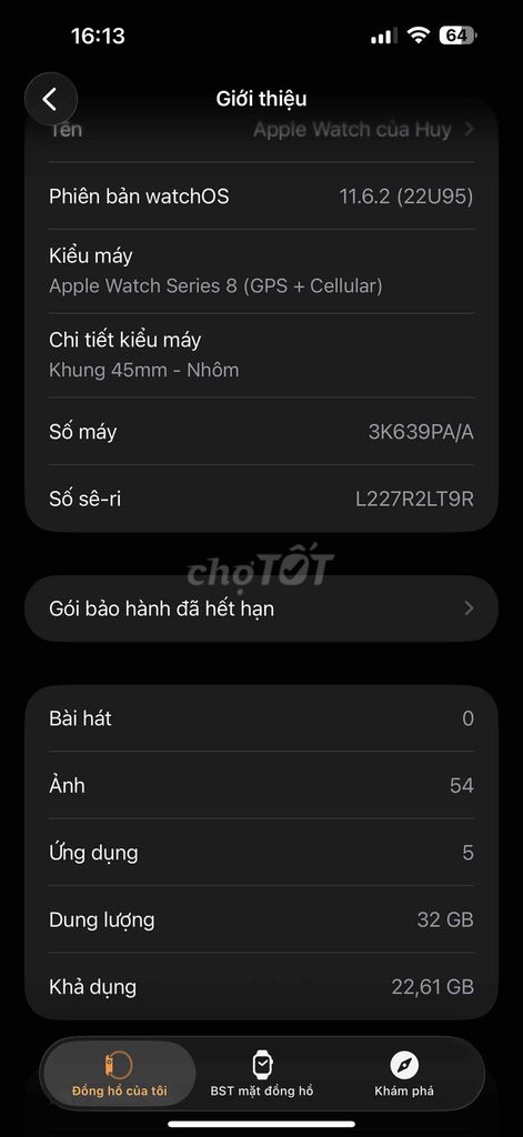 Apple Watch Series 8 GPS + Cellular 45mm. Mua bán Thiết bị đeo thông minh tại Huyện Thuỷ Nguyên Hải Phòng được đăng bởi Đỗ Quang Huy hình 1
