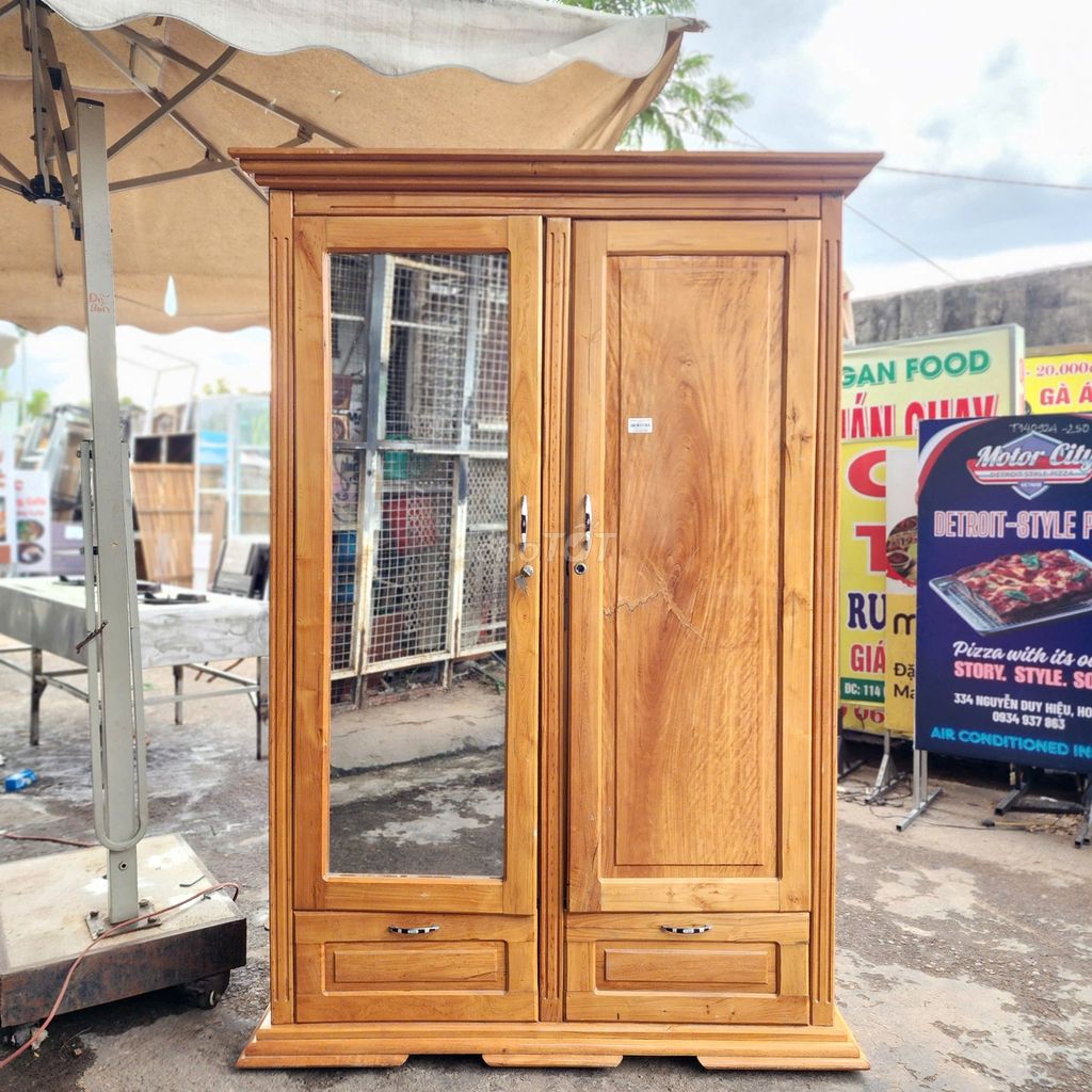 T160924 Tủ quần áo 2 cánh gỗ 136x58x195cm