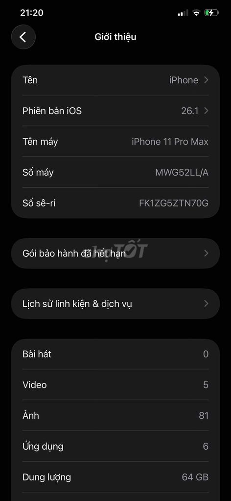 Apple iPhone 11 Pro Max 64GB Đã dùng. Mua bán Điện thoại tại Huyện Tân Yên Bắc Giang được đăng bởi Hoang An hình 1