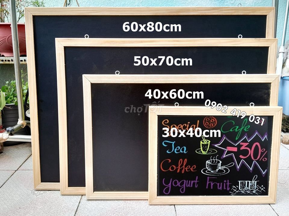 Bảng Đen Menu Khung Gỗ KT 60x80cm. Tặng phấn viết