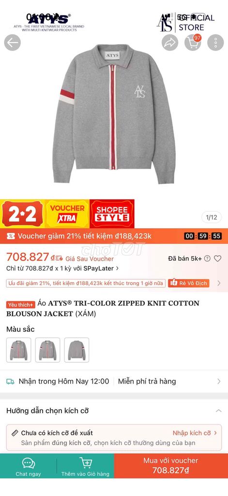 Áo khoác ATYS Cotton Unisex size 3. Mua bán Quần áo tại Quận Bình Thạnh Tp Hồ Chí Minh được đăng bởi haha hình 1
