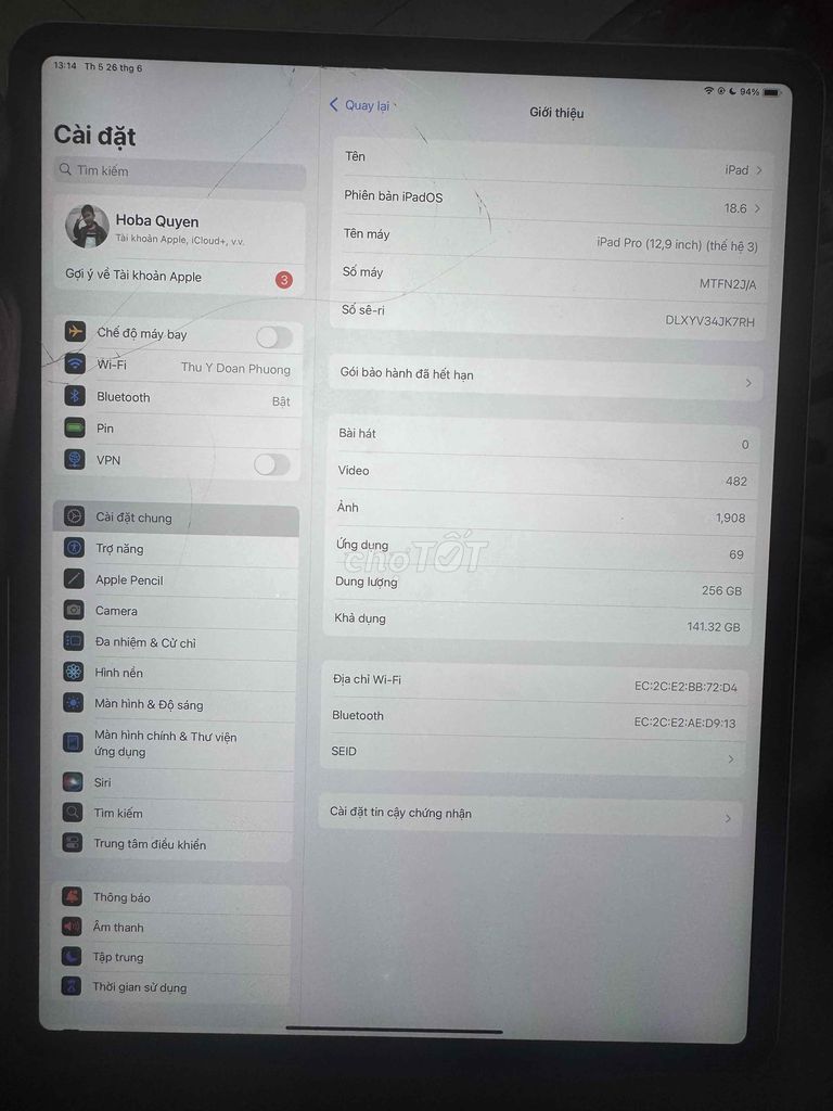 iPad Pro 12.9 inch, 256GB, Trắng bạc