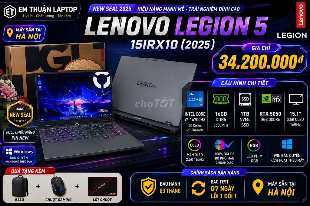 Lenovo Legion 5 i7-14700HX 16GB/1TB SSD RTX 5050 15.1 inch OLED 2.5K 1. Mua bán Laptop tại Quận Cầu Giấy Hà Nội được đăng bởi Hội Đồ Điện Tử hình 1