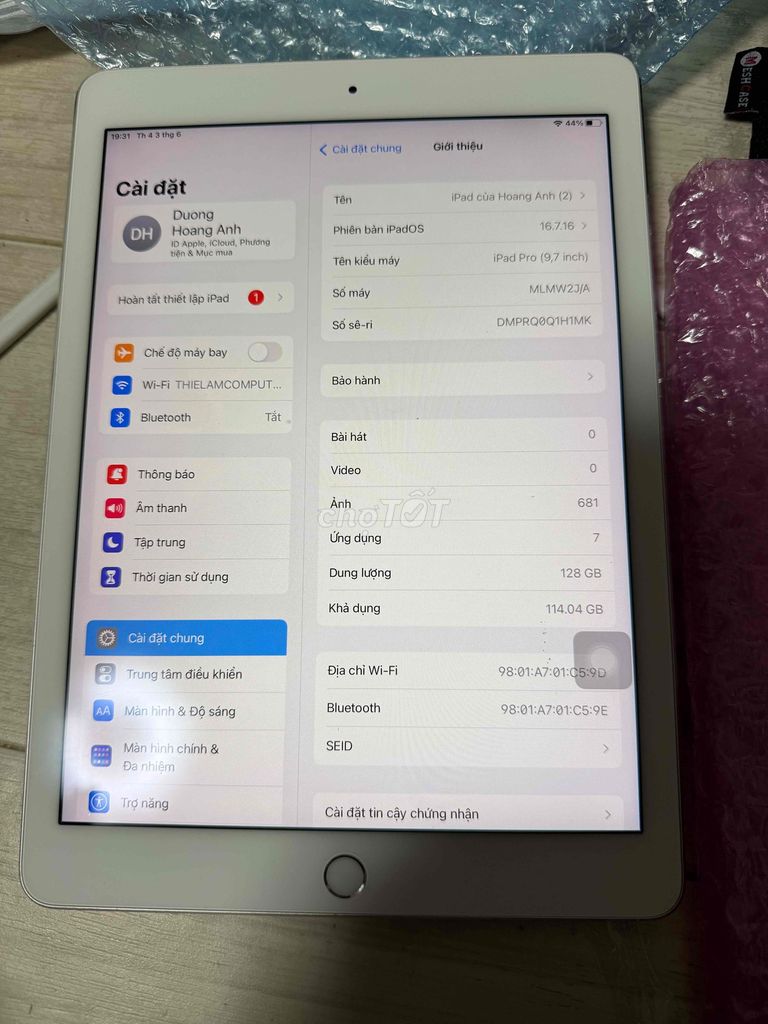 Apple iPad Pro A9X 9.7 inch 128GB Wifi Bạc. Mua bán Máy tính bảng tại Thành phố Thủ Đức Tp Hồ Chí Minh được đăng bởi Dương Hoàng Anh hình 1
