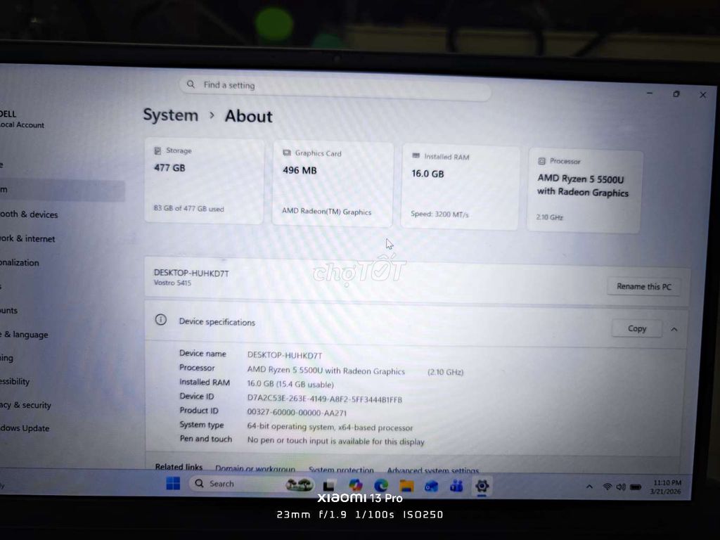 Dell Vostro 5415 Ryzen 5 16GB/512GB. Mua bán Laptop tại Quận Đống Đa Hà Nội được đăng bởi Bách Nguyễn Huy hình 1