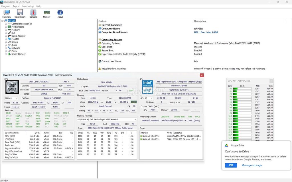 DELL PRECISION 7680 - I9 4090 -16GB - 3TB -11.2026