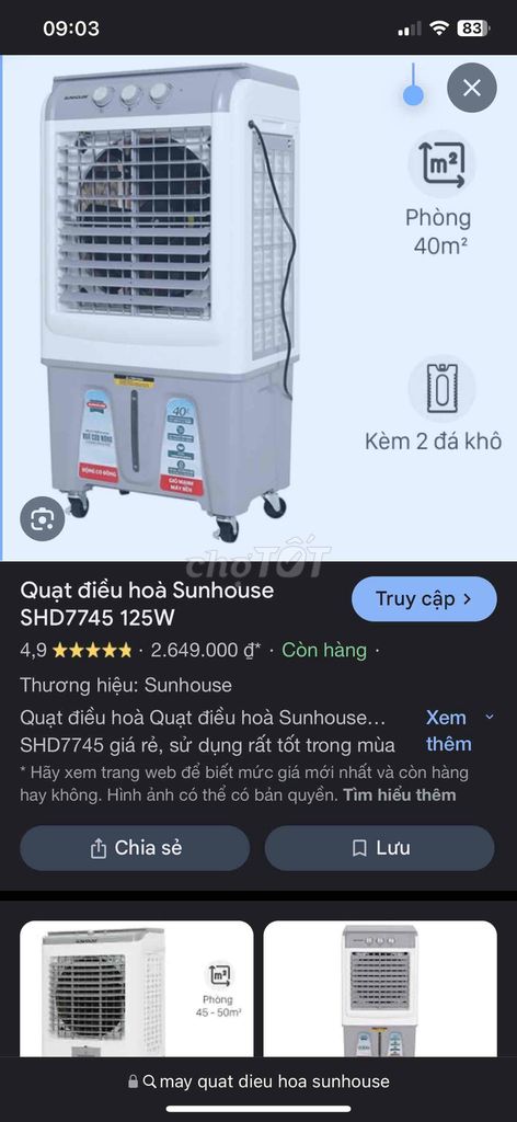 thanh li quạt điều hoà sunhouse