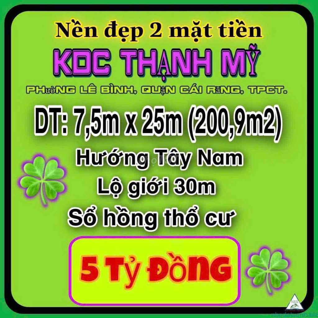 Bán Nền 200M2 KDC Thạnh Mỹ (Cặp Trường Đại Học Tây Đô)