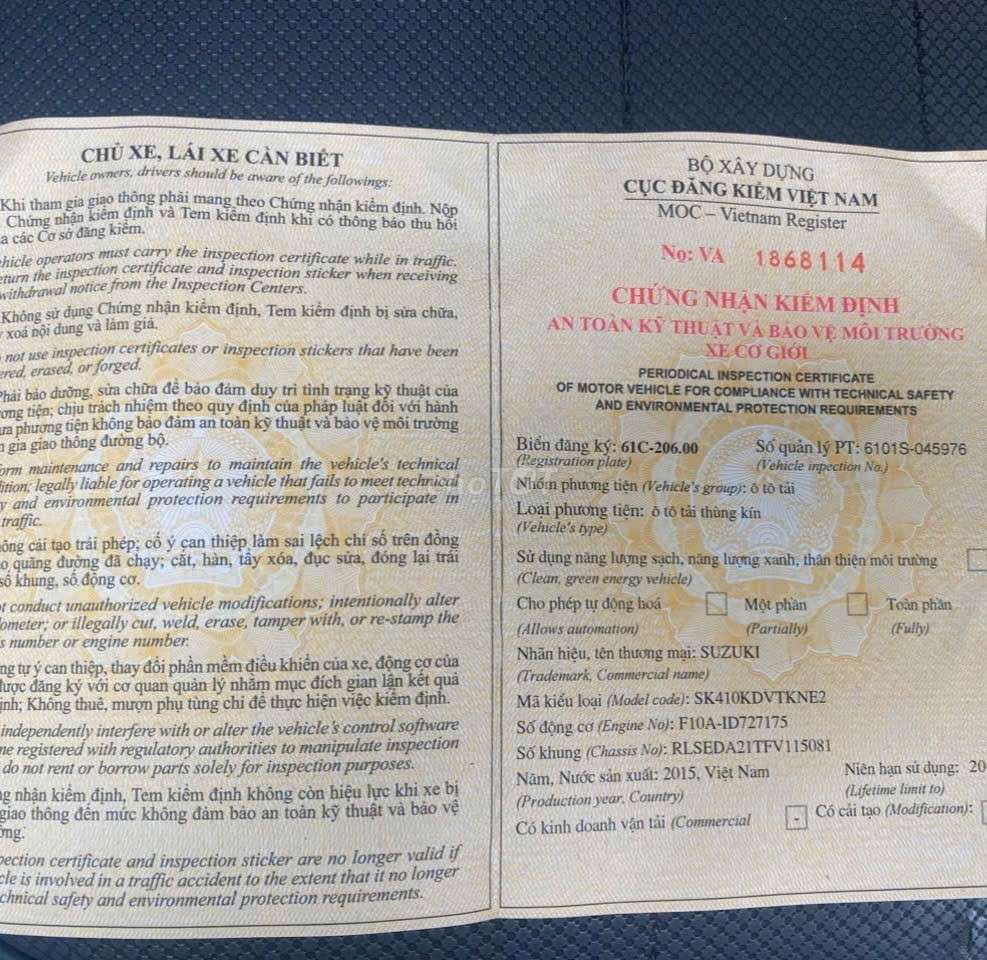 Bán suzuki 560kg đời 2015 thùng kín 1m9. Mua bán Xe tải, xe ben tại Thành phố Thuận An Bình Dương được đăng bởi Hồ Xe Tải hình 14