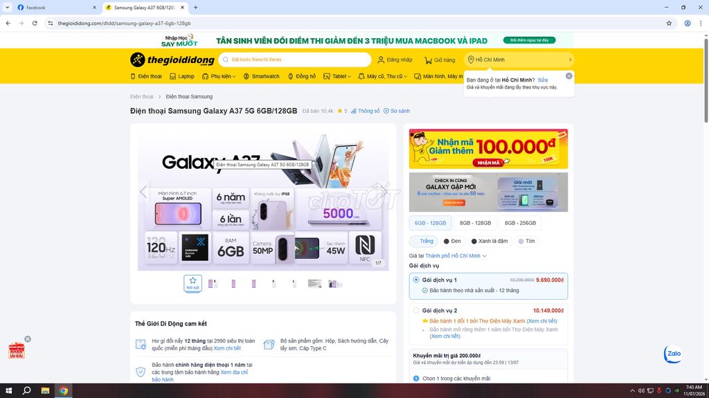 Samsung Galaxy A37 5G 6GB/128GB Trắng. Mua bán Điện thoại tại Quận 5 Tp Hồ Chí Minh được đăng bởi Hội Đồ Điện Tử hình 1