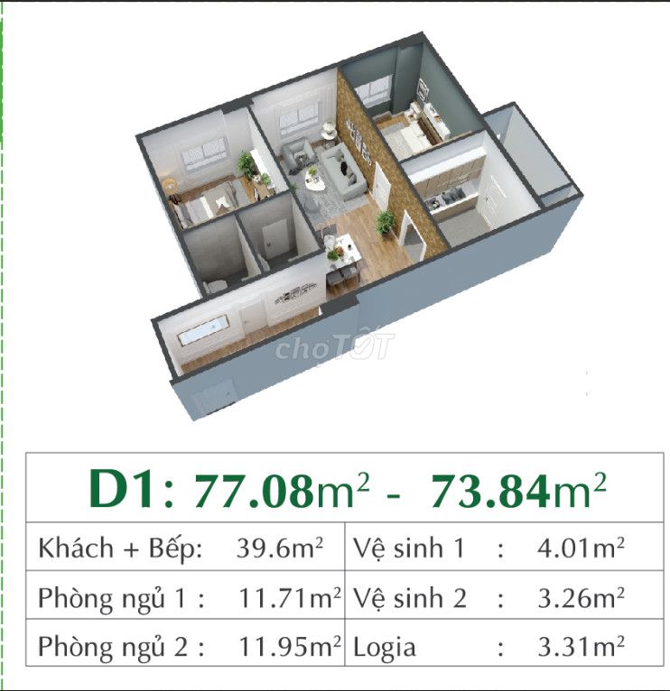 Eco City Việt Hưng 73m2 2PN giá 3,3 tỷ bao phí có sổ từng căn full đồ