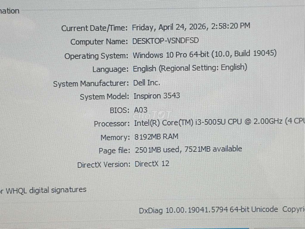 Dell Inspiron 3543 i3 8GB/120GB Đen. Mua bán Laptop tại Thành phố Huế Thừa Thiên Huế được đăng bởi Nhân hình 1