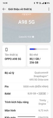 OPPO A98 5G 256GB Xanh