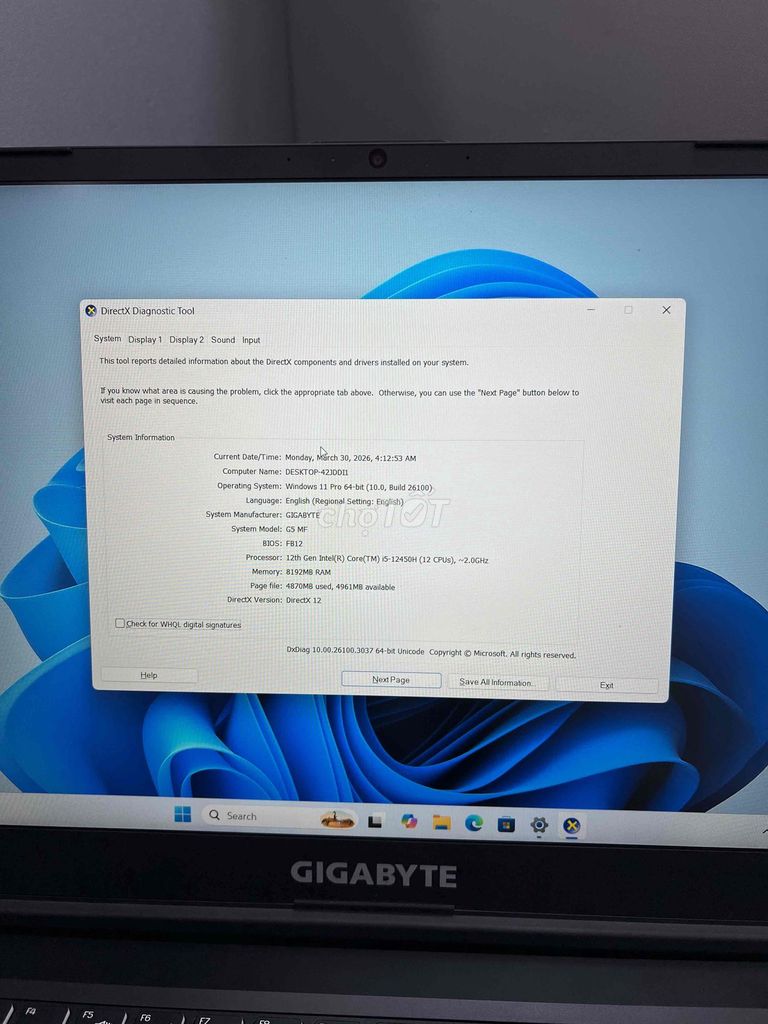 Gigabyte G5 MF i5-12450H 8GB/512GB. Mua bán Laptop tại Quận Gò Vấp Tp Hồ Chí Minh được đăng bởi Quang Minh Mobile  hình 1