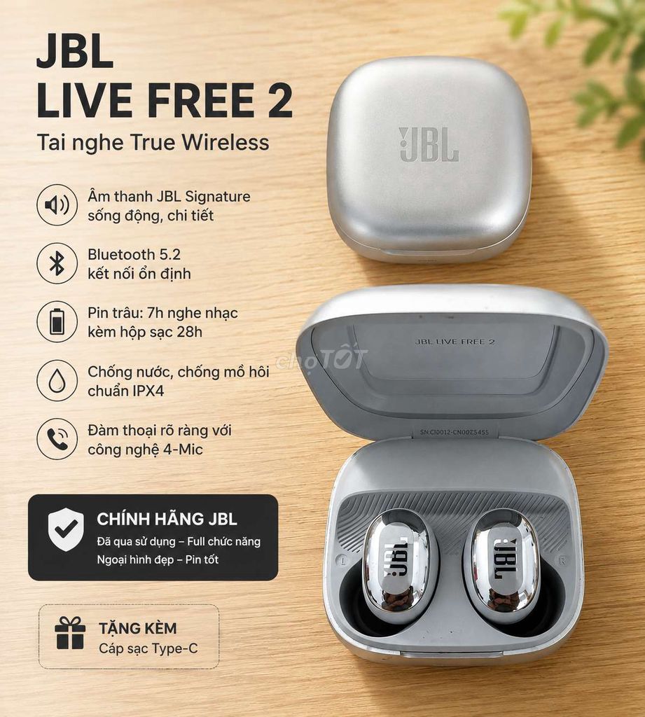 Tai nghe True Wireless JBL Live Free 2 Bạc. Mua bán Tivi, Âm thanh tại Thành phố Biên Hòa Đồng Nai được đăng bởi Duy Tuân hình 1