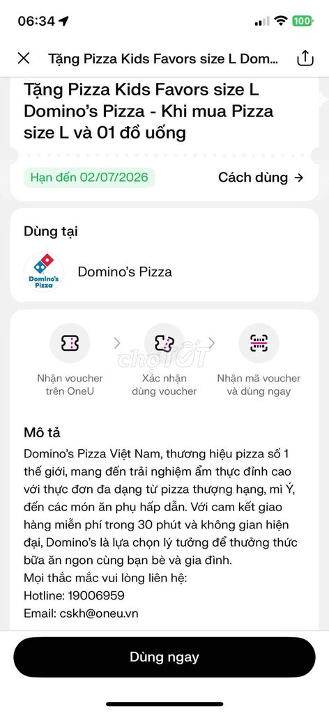 Voucher Dominos Pizza size L. Mua bán Đồ ăn, thực phẩm và các loại khác tại Quận 5 Tp Hồ Chí Minh được đăng bởi Thuý Vy hình 1