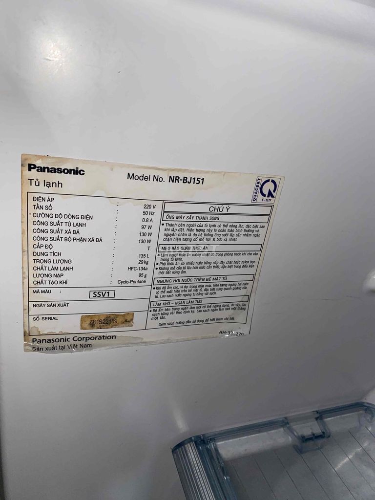 Tủ lạnh Panasonic NR-BJ151 135L. Mua bán Tủ lạnh tại Thành phố Huế Thừa Thiên Huế được đăng bởi Lâm Ngô Thị Huỳnh hình 1