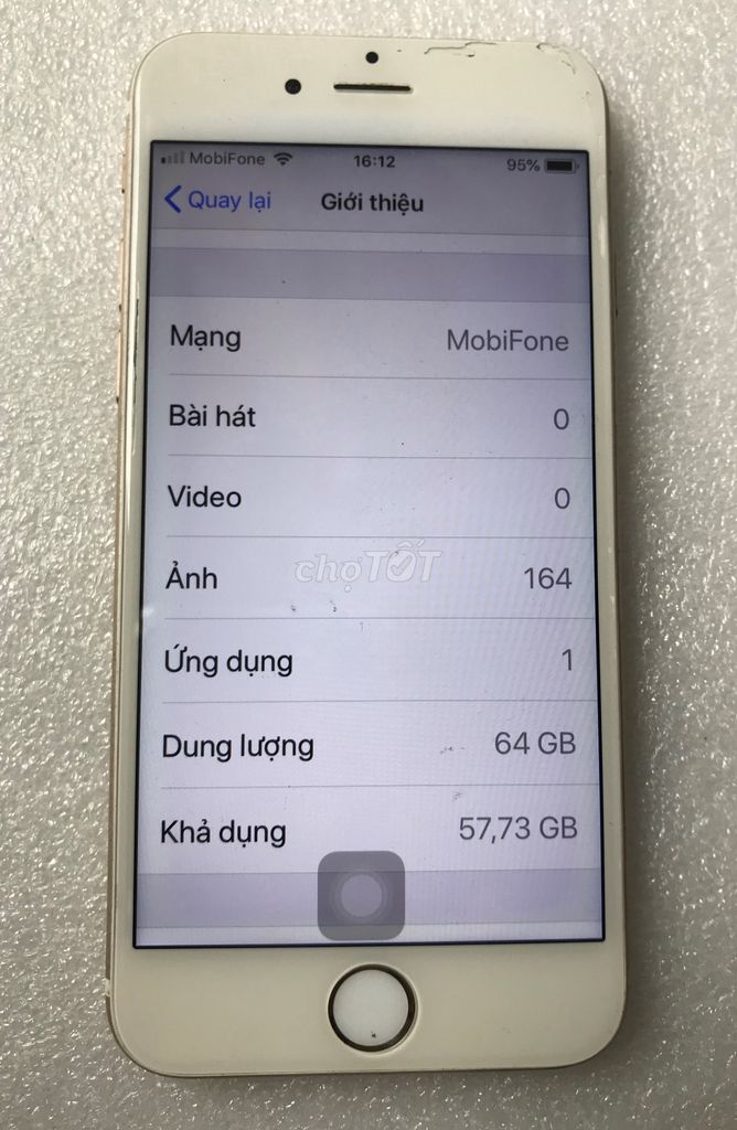 iPhone 6 qte 64g pin zin theo máy 88% màu vàng