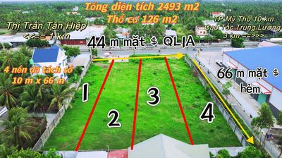 Đất sổ đỏ 2492m2 QL1A gần Thị Trấn Tân Hiệp, CT, TG