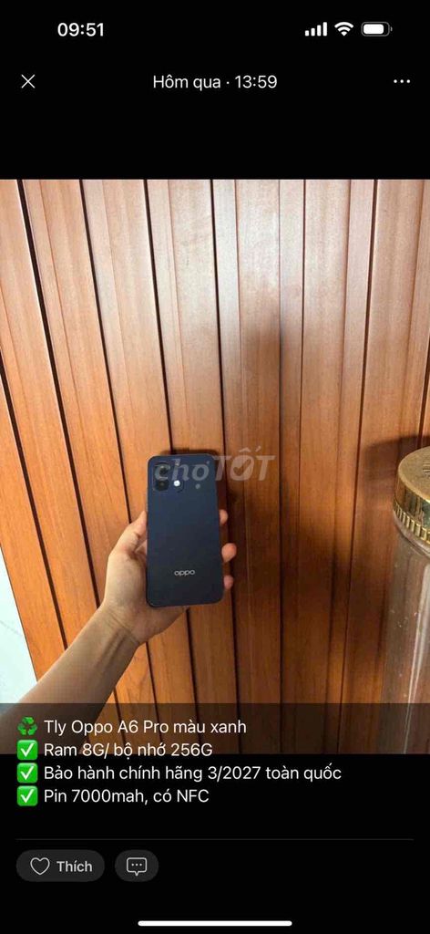 Oppo A6 Pro 8GB/256GB Xanh pin7000 bảo hành t3/27. Mua bán Điện thoại tại Thành phố Buôn Ma Thuột Đắk Lắk được đăng bởi phuong smarphone hình 1